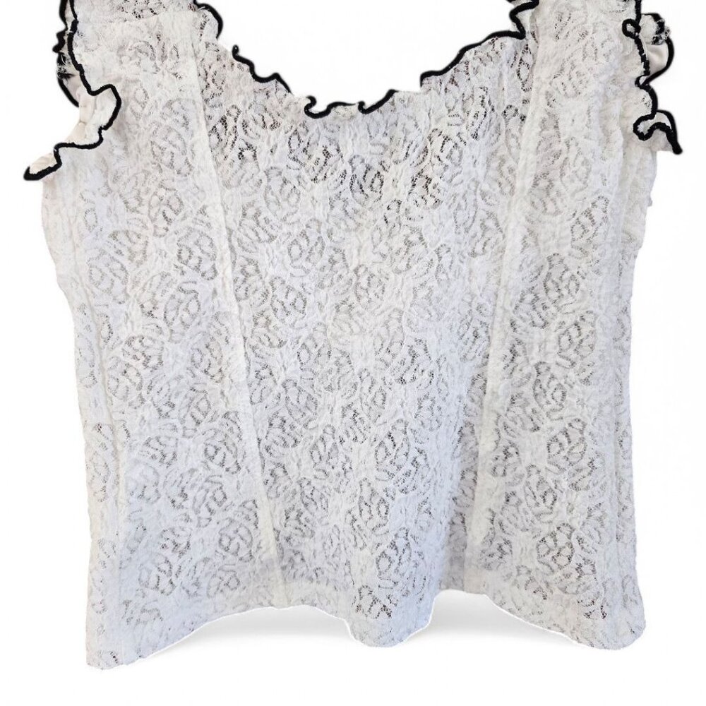 Urban Outfitters Small Elasa White Lace Ruffle Camisole Bustier Top Black Trim - Picture 5 of 7